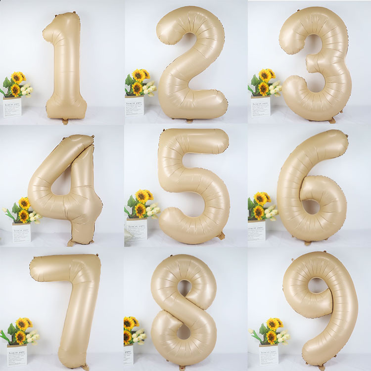 新款40寸大號美版數字氣球奶油焦糖色生日派對裝飾鋁膜氣球瘦體