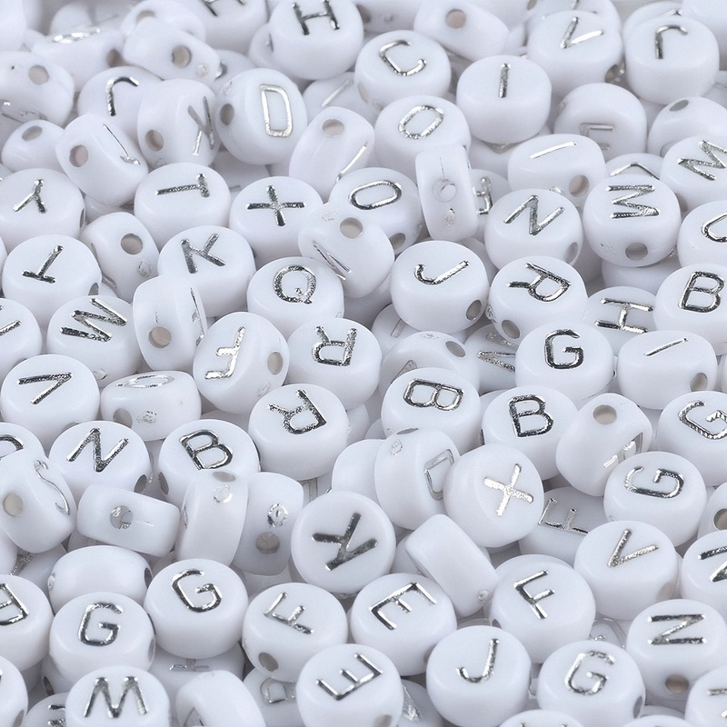 4*7MM English letter beads white silver acrylic loose beads friendship bracelet DIY jewelry accessories