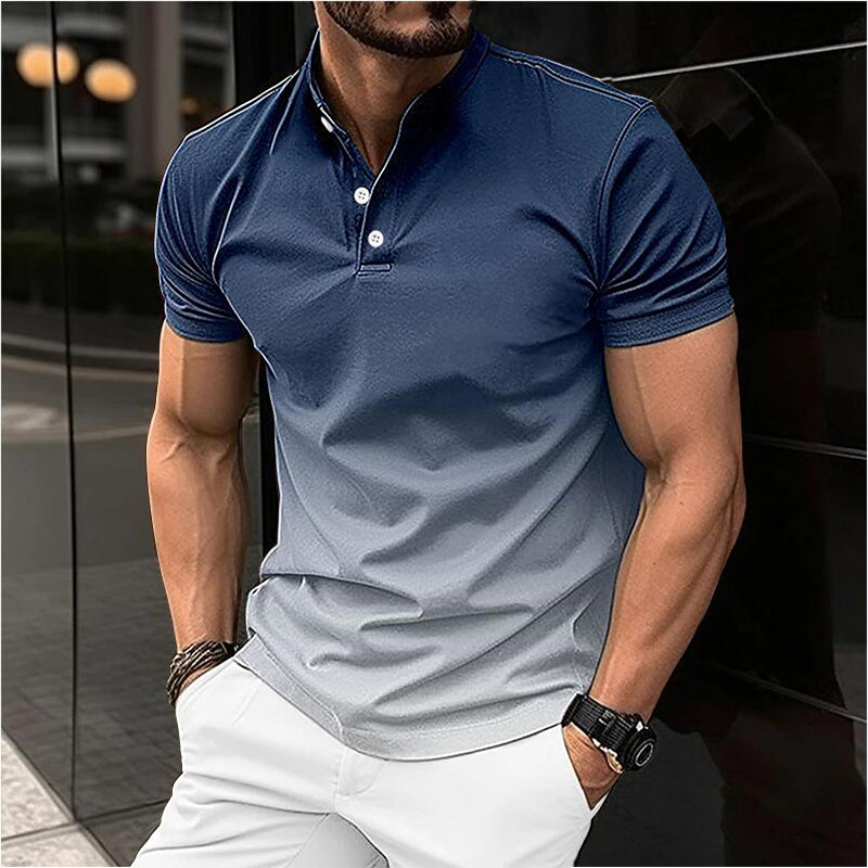 Herr polo tröja med ståkrage och gradient casual golf stil_voghion.com