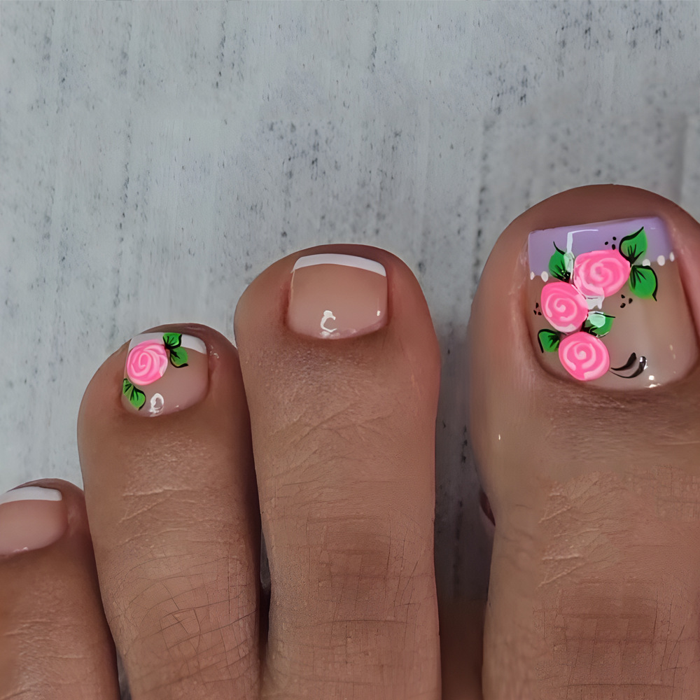 Europa y los Estados Unidos explotaron el jardín de rosas uñas de pies bordes blancos franceses instiles parches de uñas de los dedos de los pies usar uñas image 1