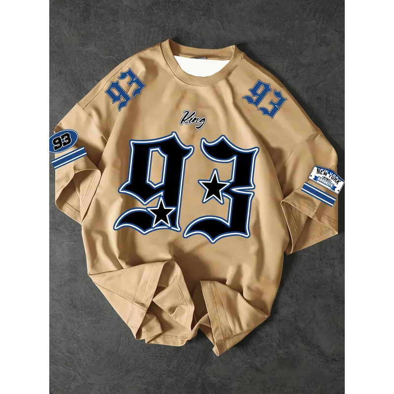 American Retro No. 93 Jersey Digital Print Short-Sleeved T-Shirt Men's Street Fashion Brand Khaki Loose Baseball Uniform American Retro No. 93 Jersey Digital Print Short-Sleeved T-Shirt Men's Street Fashion Brand Khaki Loose Baseball Uniform
