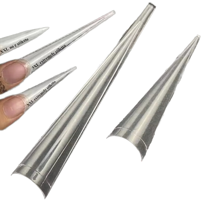 4XL 3XL Stiletto High Heels Nail Tips Transparent Acrylic Extra Long Straight French Style Square Pattern Abs Material
