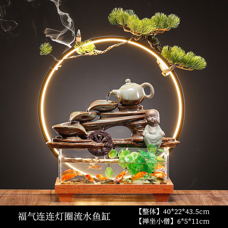 FUQI continua lámpara anillo agua tanque de peces-Zen sentado monje