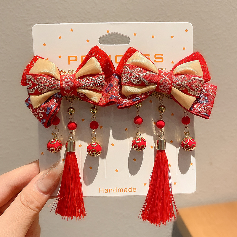 Año Nuevo accesorios para el cabello para niños arco de bordilla pinzas de cabello para niñas vestidos festivos vestidos chinos toques de cabello para niñas joyas de tarjetas de cabello