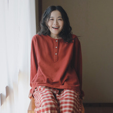 赋予.69-纯棉法兰绒睡衣女春秋冬季大码套头可外穿全棉家居服套装