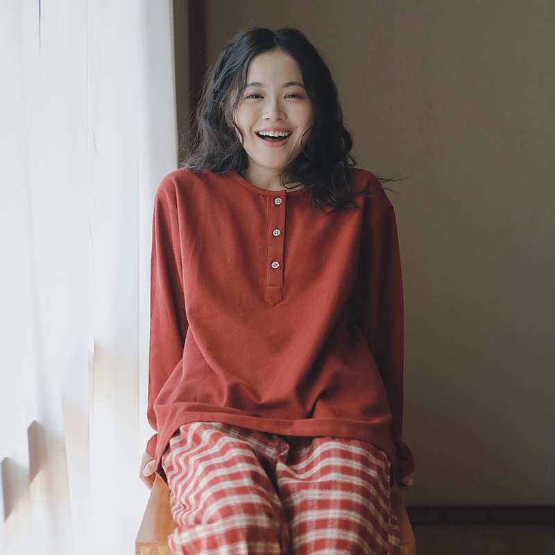 赋予.69-纯棉法兰绒睡衣女春秋冬季大码套头可外穿全棉家居服套装