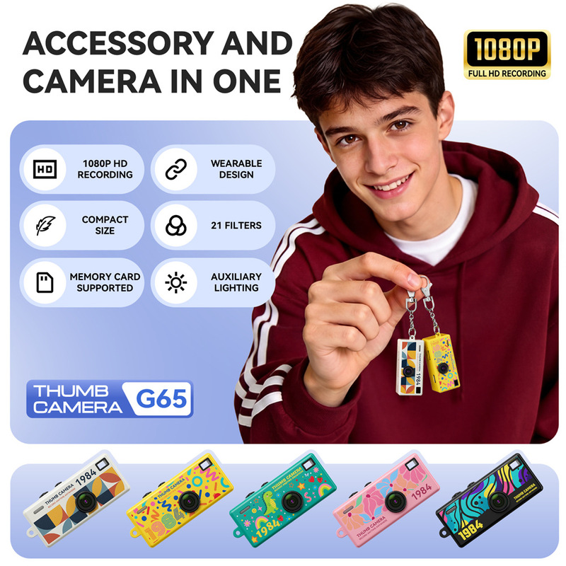 Cross-Border New Model G65 Mini Digital Camera Retro Photo and Video Portable Thumb-Sized Camera Gift Keychain