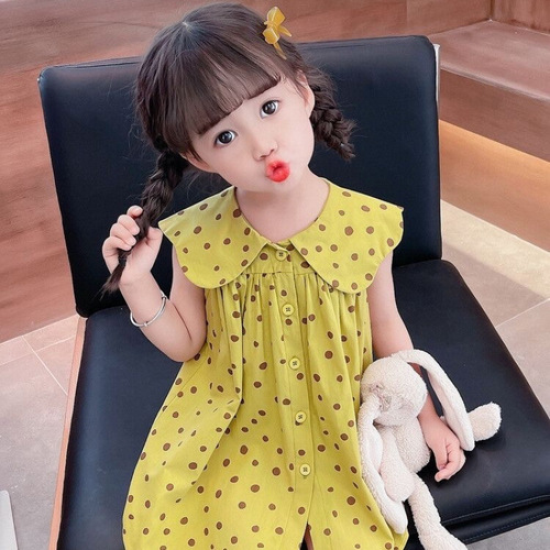 Girls' Summer Polka Dot Dress 2025 Trendy Children's Dress for Dolls and Babies, Medium-Long Length Korean Style