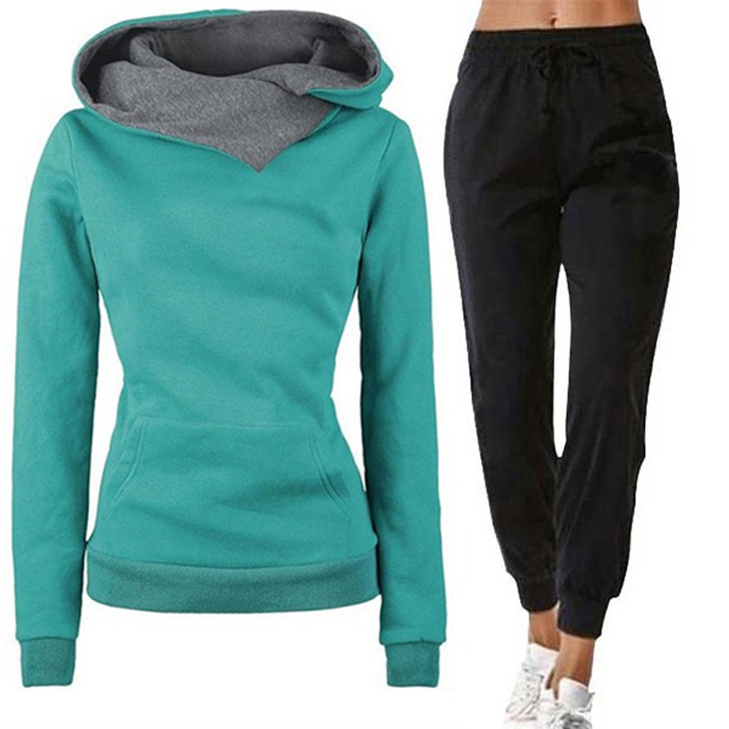 Women's Clothing 2024 women's solid color light plate sweater suit autumn and winter pullover hoodie plus velvet sports suit_voghion.com