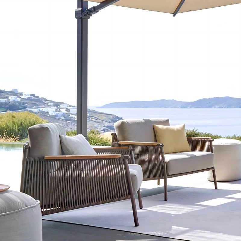 Sofá de caña al aire libre a prueba de agua y protección solar patio al aire libre ocio balcón sofá combinación de caña silla muebles de jardín