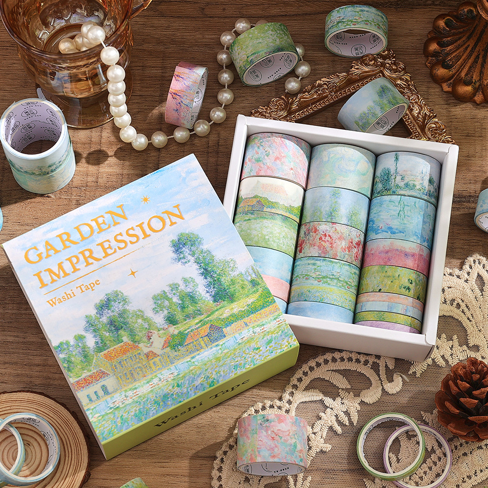Cross-Border Garden Oil Painting and Paper Tape Set Gift Box 20 Rolls Handbook Material Tape DIY Colorful Decorative Stickers