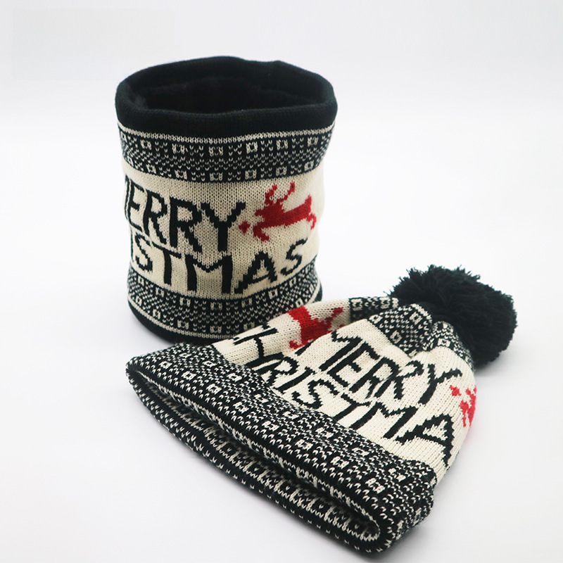Apparel Accessories fur ball deer Christmas hat scarf suit knitted scarf fleece-lined collar warm Christmas hat_voghion.com