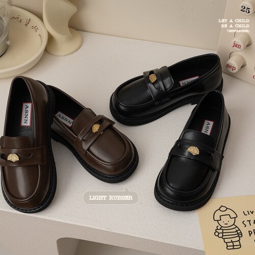 TheCBC [Gold Coin LOAF] Children's Loafers Spring and Autumn New Girls' Retro JK College Style Leather Shoes 240052