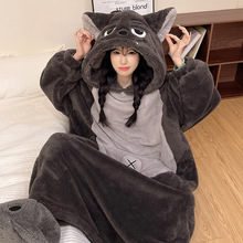 灰太狼珊瑚绒睡衣女秋冬季舒棉绒可外穿连体服趣味搞怪家居服套