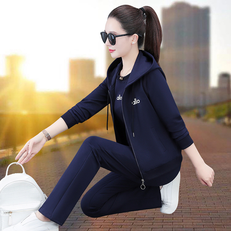 休闲运动套装女春秋2025秋季新款时尚洋气减龄妈妈卫衣马甲三件套|undefined