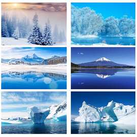 雪山雪景风景大海报冬天冰山川图片客厅房间卧室走廊装不干胶贴纸