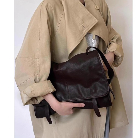 HHJBAG Vegetable-Tanned Sheepskin Messenger Bag Large Capacity Commuter Satchel for Women Retro Casual Shoulder Crossbody Bag - Thumbnail 2