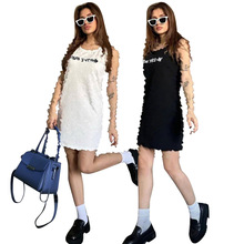 Y71581欧美女装跨境批发速卖通 压花刺绣无袖连衣短裙 2色现货