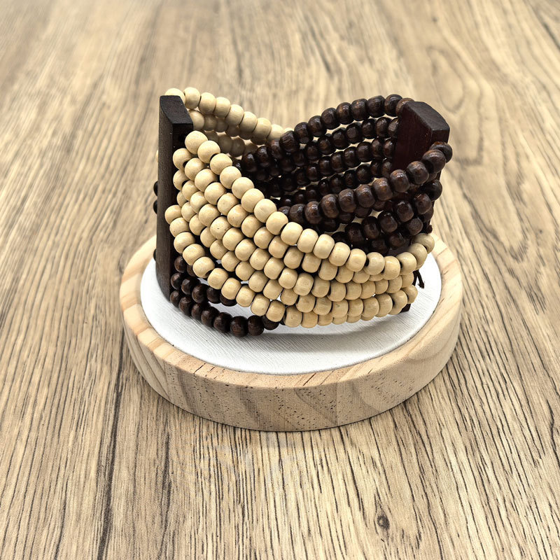 Bohemian vintage mixed color popular stretch wood beads hand woven bracelet ladies bracelet wholesale wood