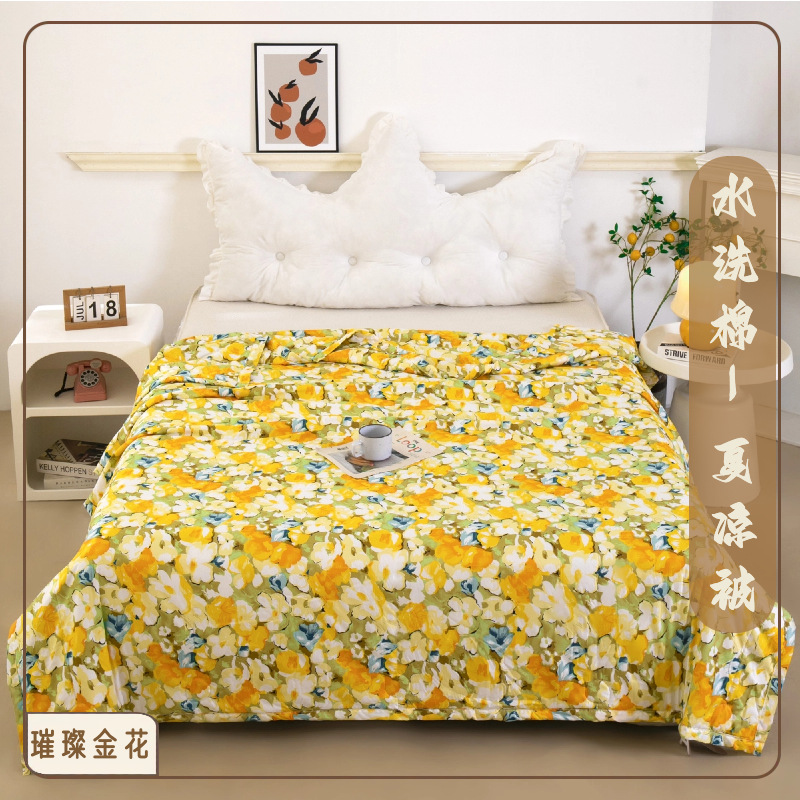 워시드 코튼 여름 퀼트 - 브릴리언트 골든 플라워