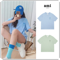 半袖マカロン色の小さな愛刺繍男女綿綿ゆるい夏ファッションtシャツ半袖丸襟上着