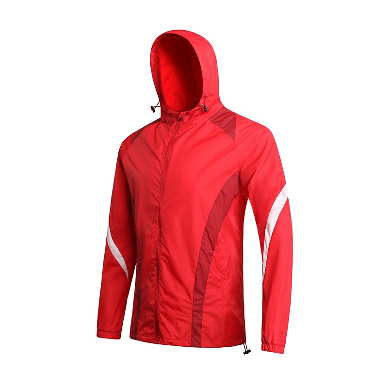 Nuevos deportes al aire libre abrigo de entrenamiento de fútbol a prueba de viento impermeable hombres y mujeres deportivos encapuchados abrigo de compra grupal
