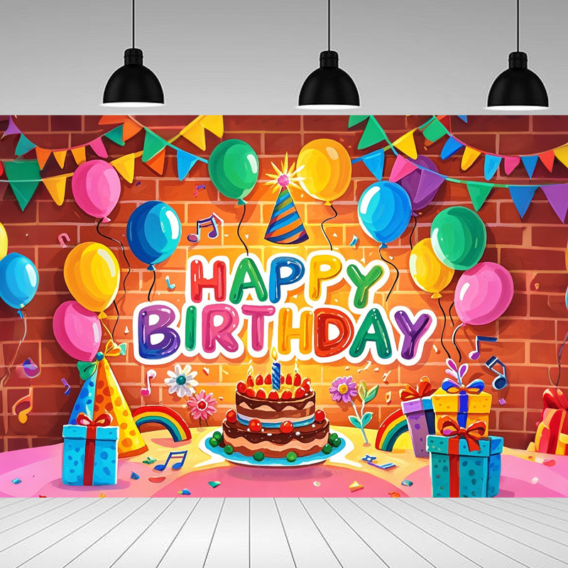 Amazonクロスボーダーお祝い誕生日ケーキ背景布バナー子供パーティー写真バナー装飾シーン|undefined