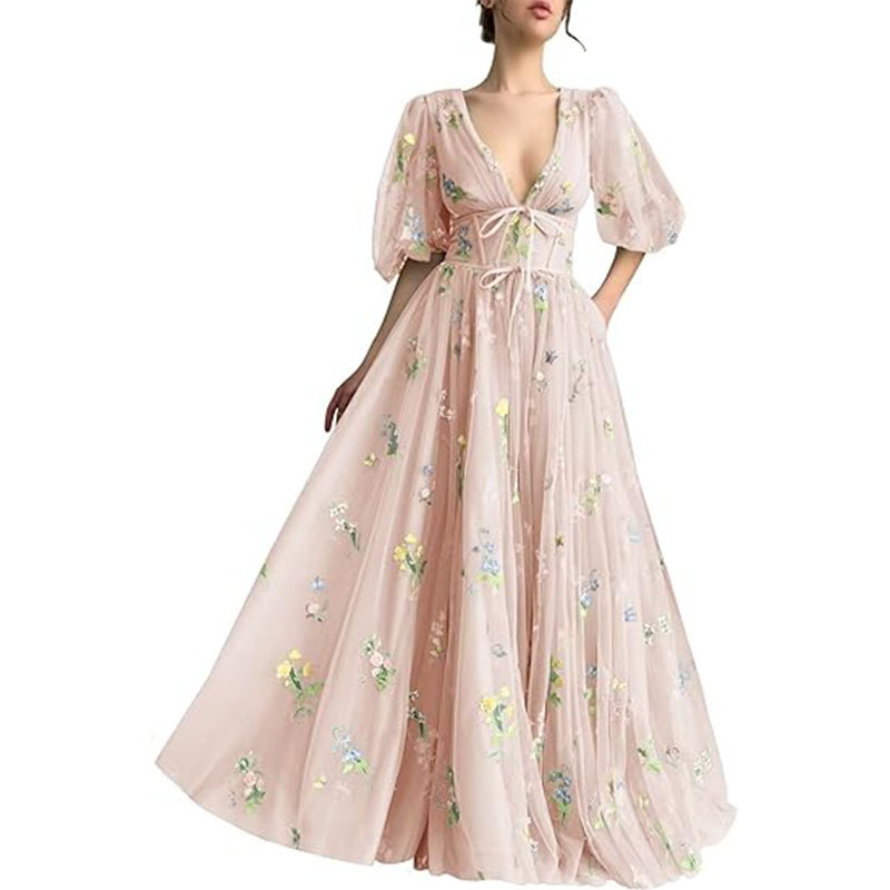 Elegant Evening Dress 2026 New Model Foreign Trade V-Neck Ball Gown Adult Ceremony Birthday Dress Wholesale