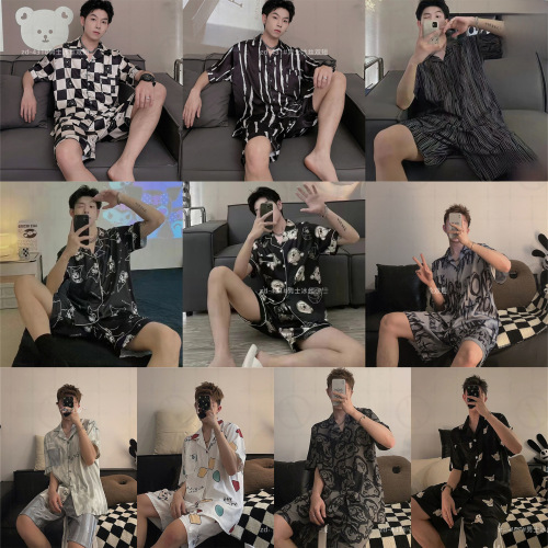Men's Summer Pajamas: Ice Silk Short-Sleeved, Thin, Outwear-Ready, High-End Look, Summer Imitation Silk Plus-Size Homewear Set