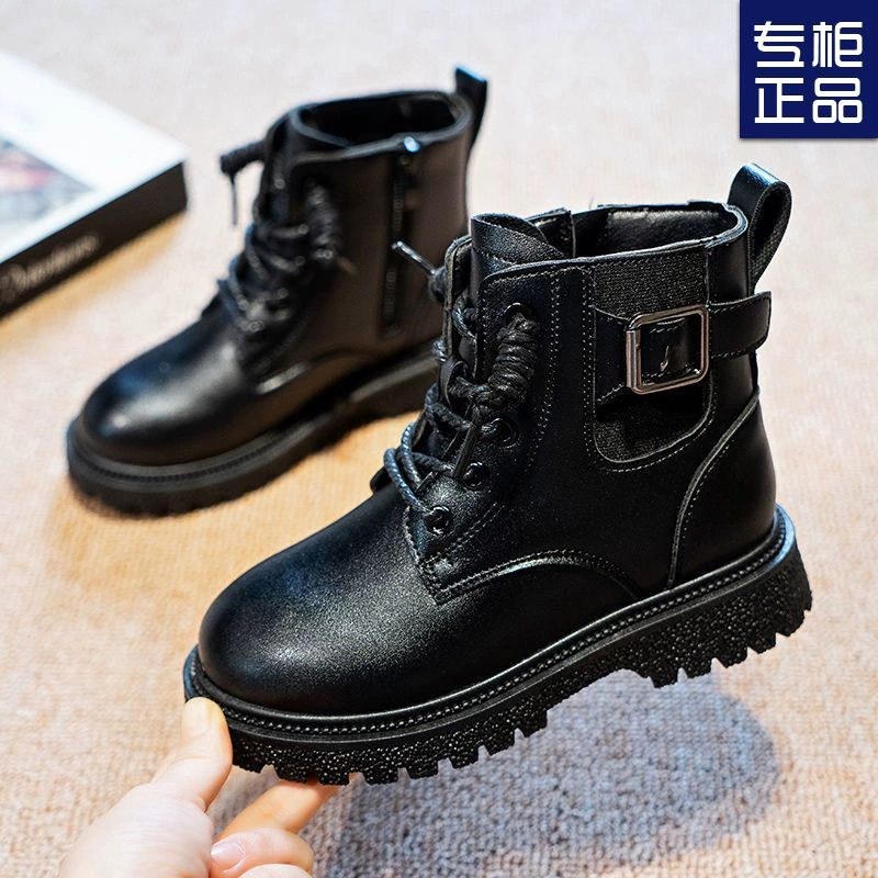 Детские Ботинки Martin осень-зима 2023 Черные теплые кожаные ботинки на флисовой подкладке для девочек Студенческие модные уличные Ботинки Martin для мальчиков