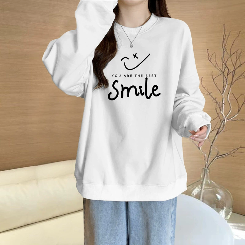 Оптовая Продажа с фабрики, утолщенный свитер на флисовой подкладке, Женская осенне-зимняя одежда, Популярная мода со смайликом, Свободный Топ в западном стиле больших размеров