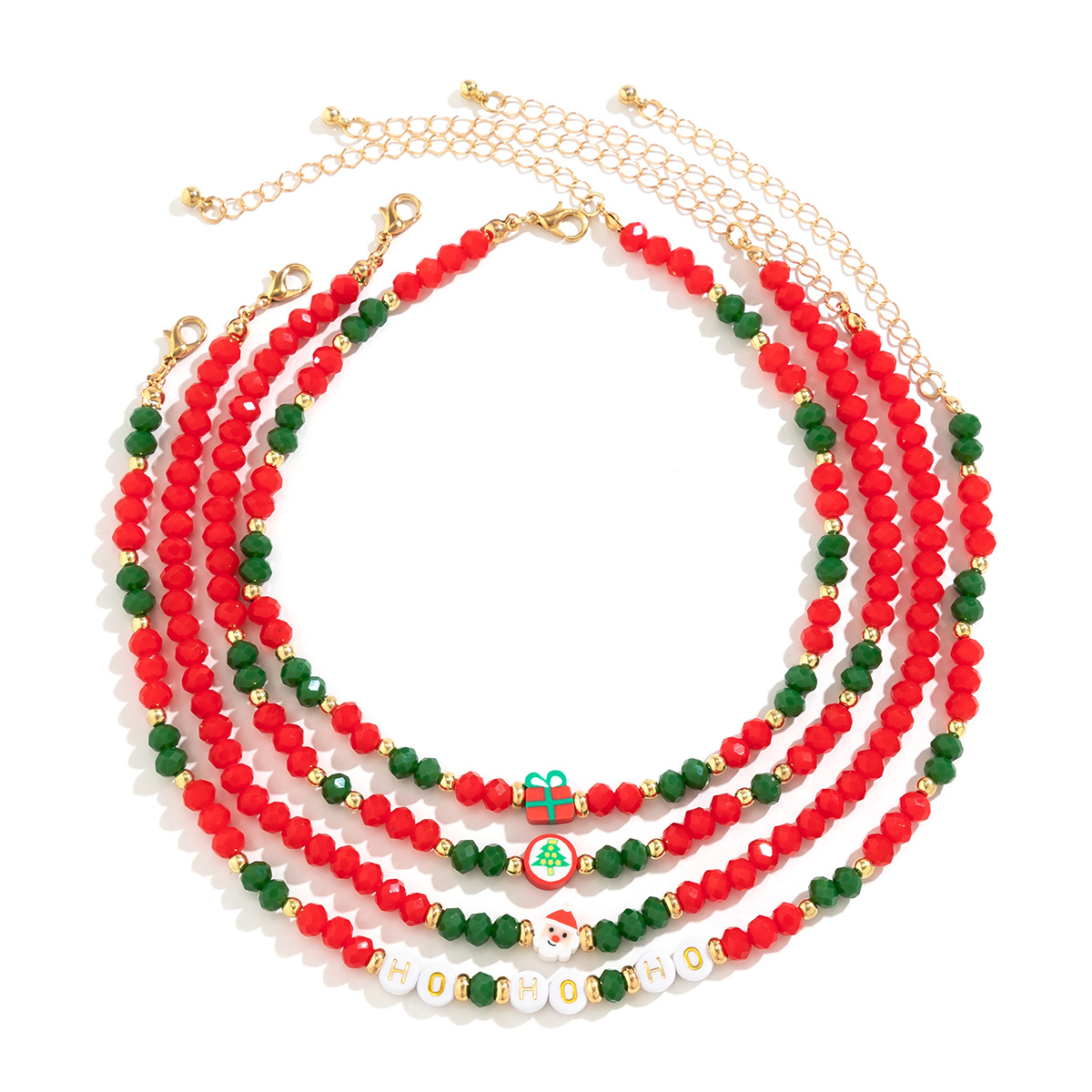 Christmas Beaded Choker Necklace With Crystal Snowman Charms_voghion.com