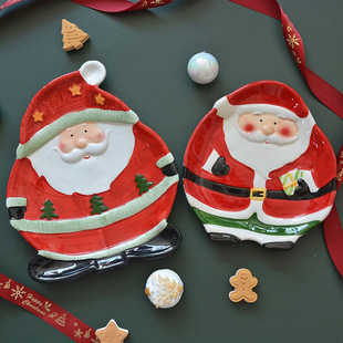 Three-dimensional Hand-painted Santa Claus Living Room Office Special-shaped Ceramic Dessert Plate Gift Decoration Candy Western Food Plate