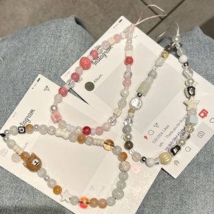 Ins Cartoon Handmade Beaded Mobile Phone Case Hanging Chain Keychain DIY Bracelet Camera Ccd Backpack Pendant Anti-Lost