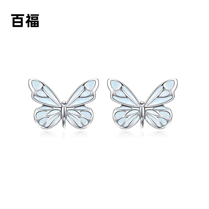 白銅不掉色 帶LOGO耳環 蝶光耳釘女ins風設計小眾送女友禮物