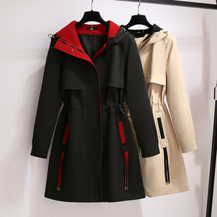 plus size Hooded Windbreaker Women's Long 2024 Autumn New Korean Loose Slimming Elegant Casual All-match Jacket