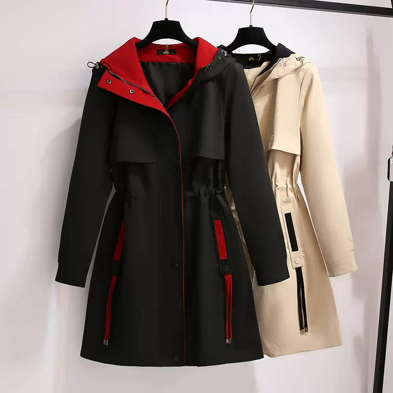 大码连帽风衣女长款2024年秋装新款韩版宽松显瘦气质休闲百搭外套