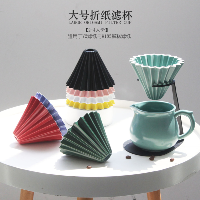 Large Macaron-Colored Cone-Shaped Flavor V2 Ceramic Origami W185 Pour-Over Coffee Cake Filter Cup Filter