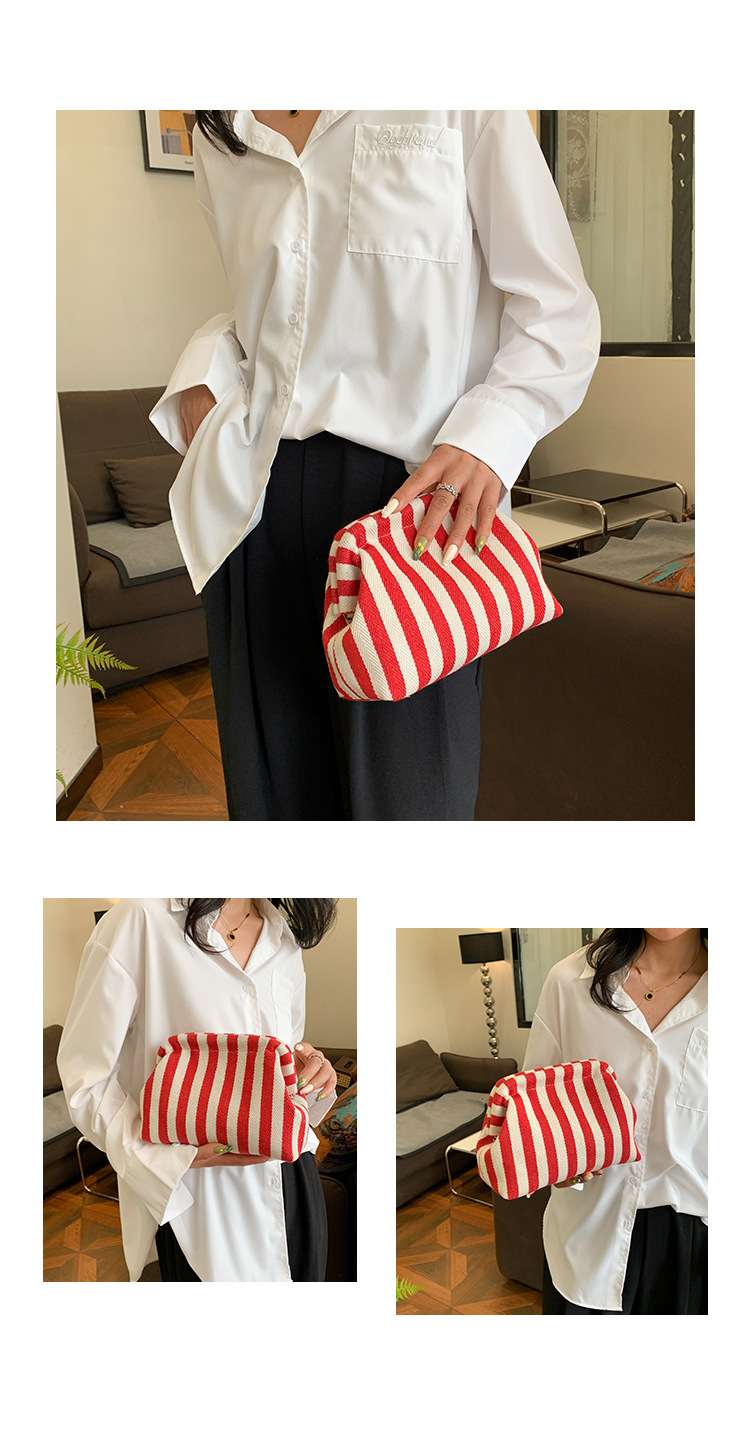 New cross-border fashion color-blocking striped cosmetic bag, women's loose change mobile phone storage bag, trendy and niche cloud clutch Item Picture