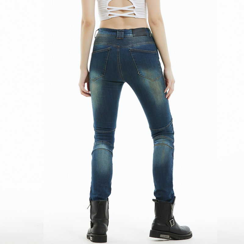 Pantalones vaqueros de la motocicleta de las mujeres retro angustiado casual motocicleta pantalones de montar Caballero de las mujeres estiramiento pantalones anti-caída 114-3