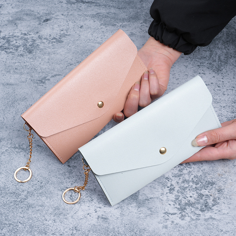 New Portable Women's Long Wallet, Women's Hand-Held Wallet, Multi-Card Slot Snap-Button Fashion Phone Bag, Solid Color Versatile New Portable Women's Long Wallet, Women's Hand-Held Wallet, Multi-Card Slot Snap-Button Fashion Phone Bag, Solid Color Versatile