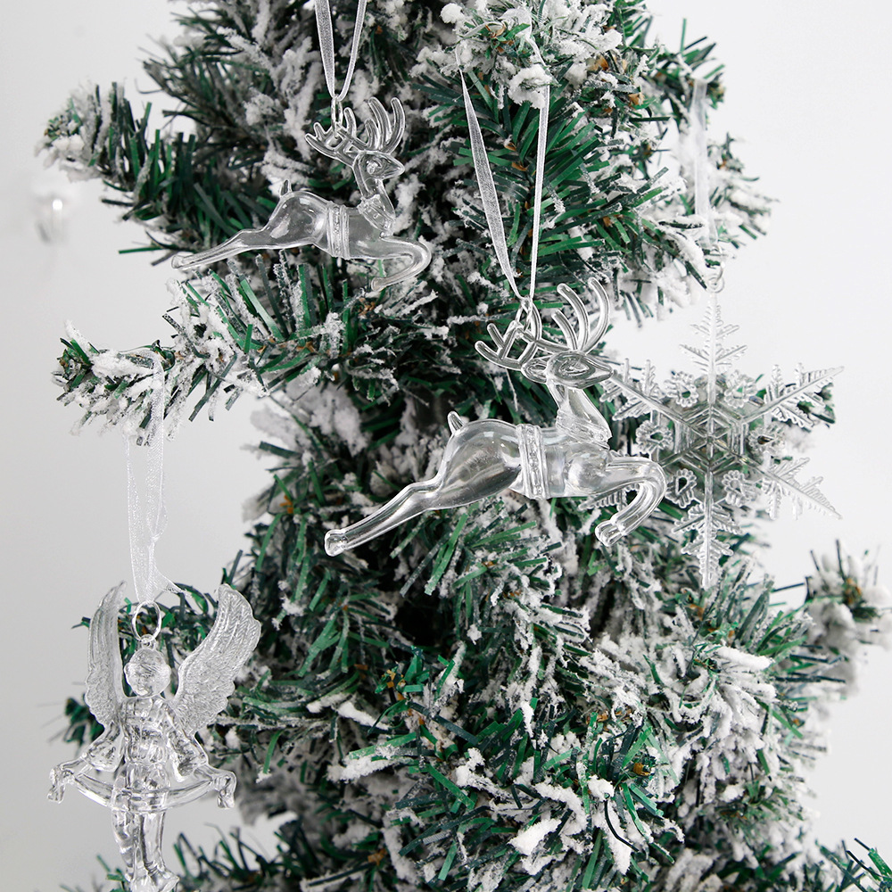Adorno Navideño Transparente de Reno, Decoración para Árbol de Navidad, Copo de Nieve Tridimensional Colgante, Decoración Creativa de Plástico en Espiral