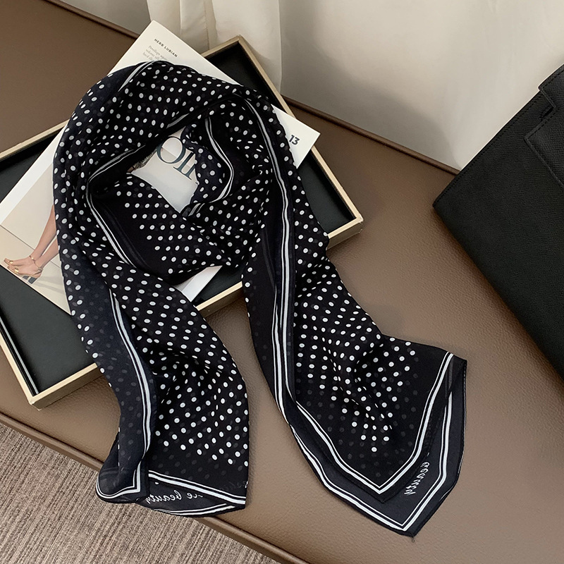 Bufanda de seda, sentido avanzado, todo fósforo, nuevo estilo multiusos, lunares, rosa, cuello, bufanda, bufanda, pañuelo, cinturón para el cabello, cinturón decorativo