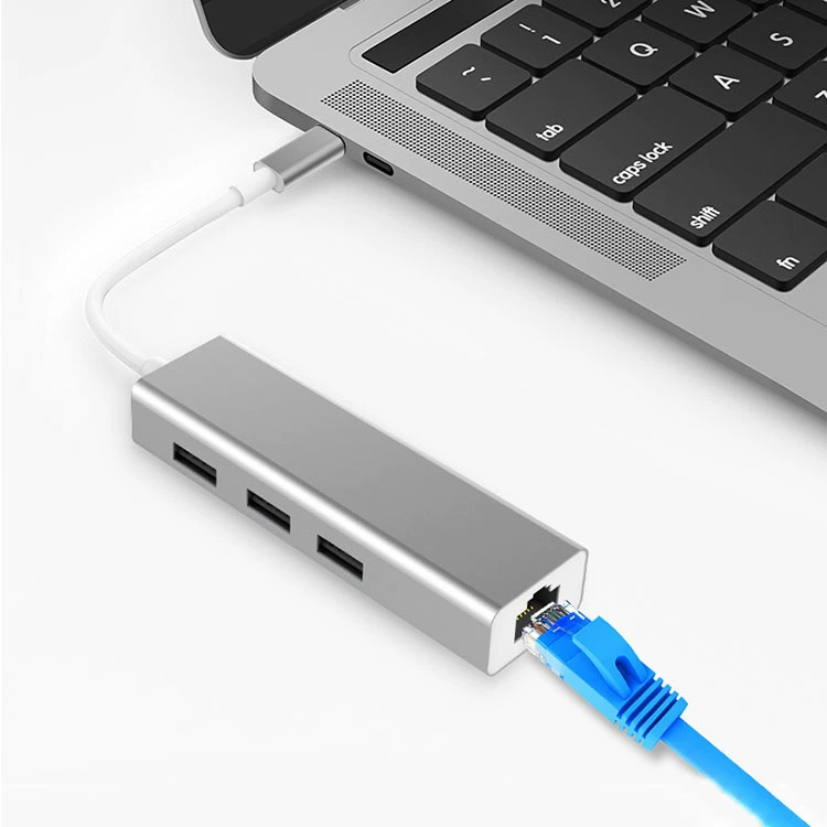 Сетевая карта TYPE-C 100M из алюминиевого сплава с 3 портами 2.0 USB-концентратором и внешней проводной сетевой картой rj45