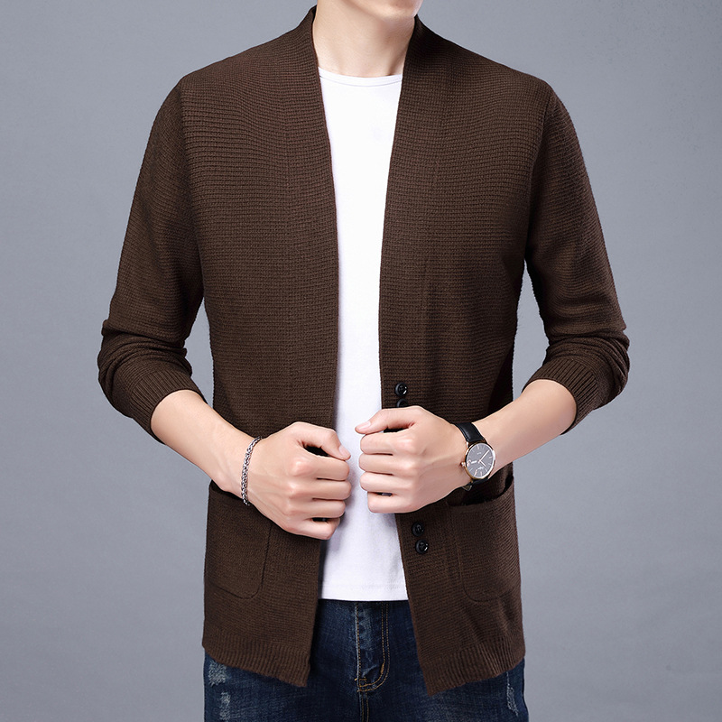 Primavera y otoño nuevos hombres suéter moda color sólido suéter cardigan de manga larga de punto casual chaqueta de los hombres al por mayor