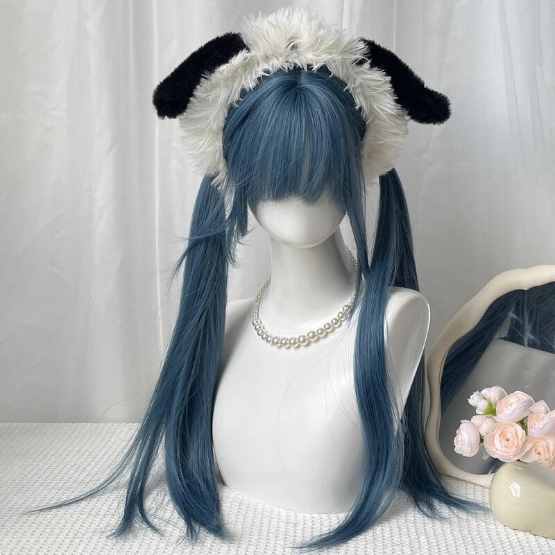 [Melancholy Blues] Blue Wig Female Long Straight Lolita Daily Popular Artificial Hair Light and Thin Full Headgear