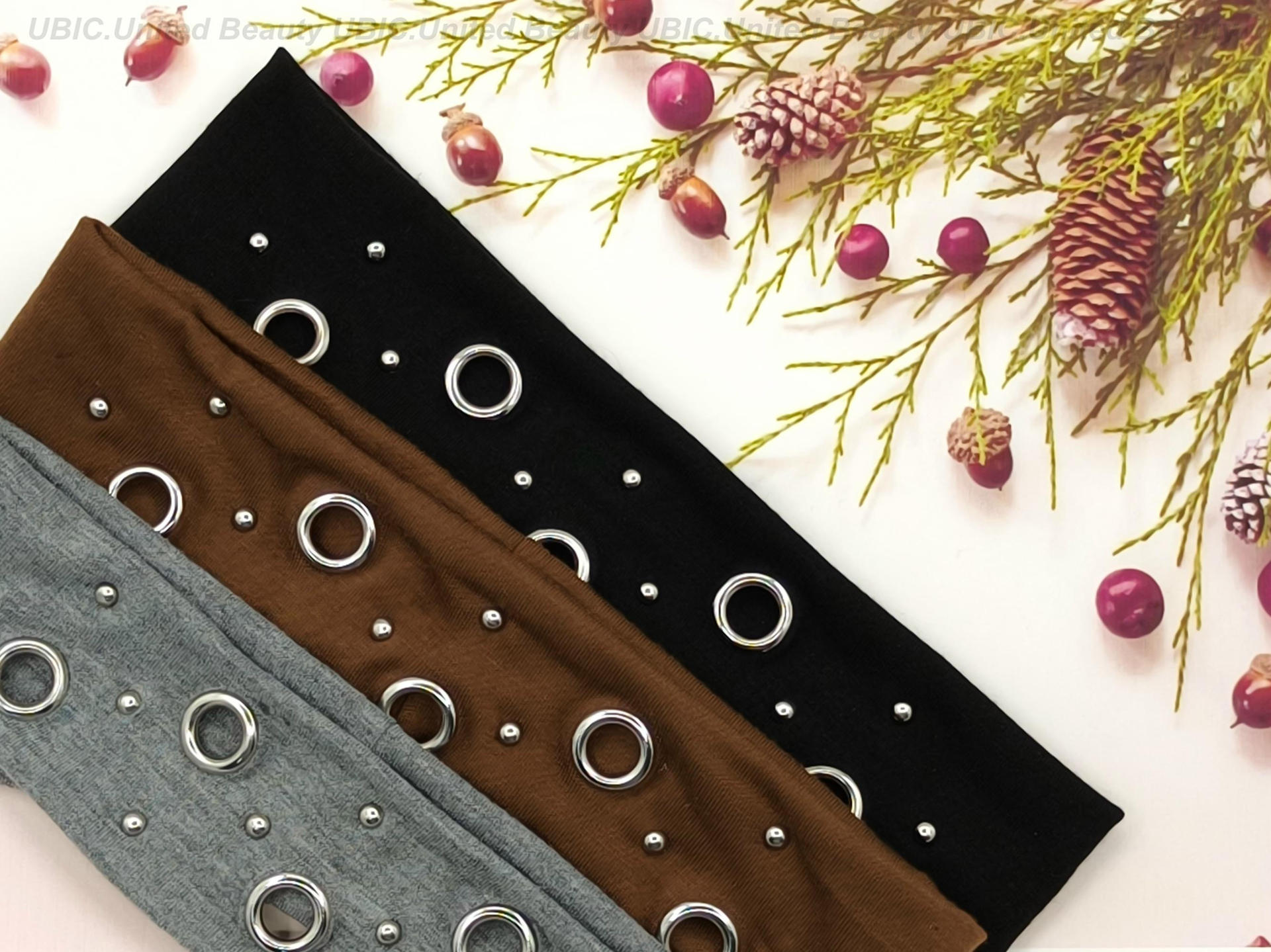 HW250803-44x6cm朋克风5气眼11钉扣头带-IM