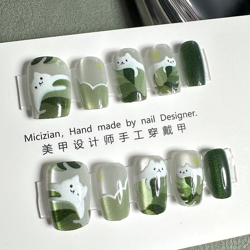 【Lazy Cat】Cat Eye Wearable Nail Art Nail Stickers Handmade Manicure Fake Nails 3080 # Bright Starry Sky 【Lazy Cat】Cat Eye Wearable Nail Art Nail Stickers Handmade Manicure Fake Nails 3080 # Bright Starry Sky