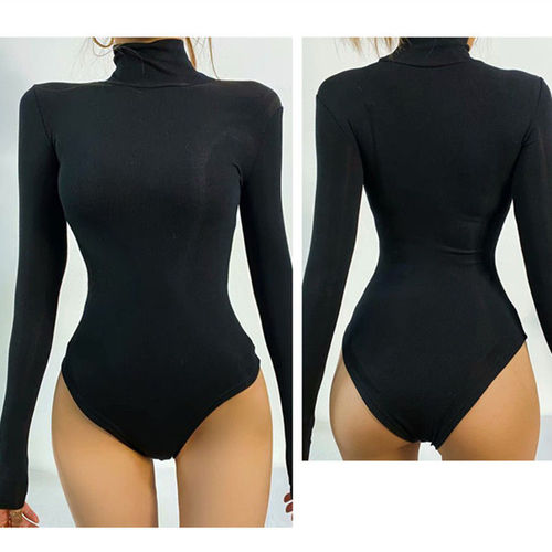 Spring and Autumn New Arrival European and American Style High-Neck Long-Sleeved Jumpsuit for Women—All-Match, Seductive Base Layer T-Shirt Top—Trendy