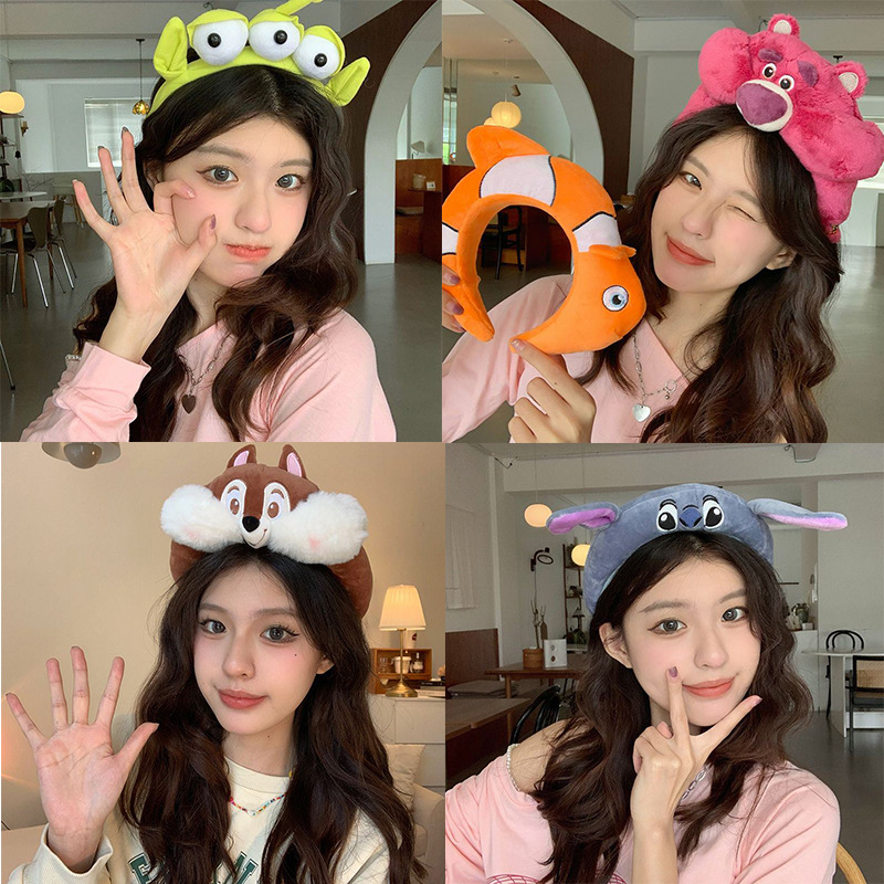 new cute cartoon bear hair band little squirrels judy rabbit head three-eyed alien hoop plush strawberry bear hairpin
